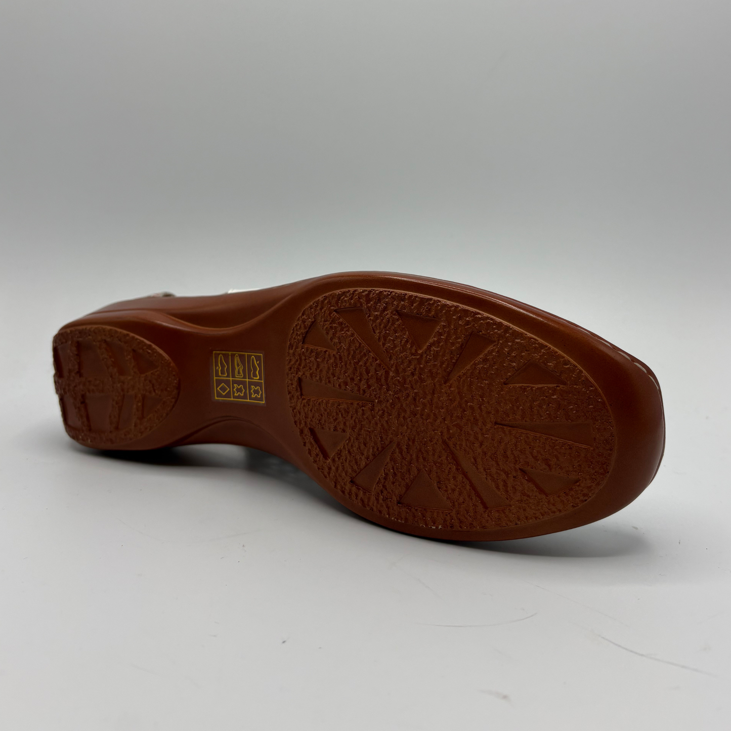 Brown shoe sole with textured pattern on a white background