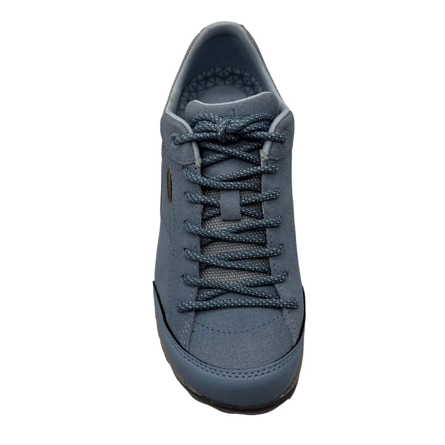 Top view of sky blue hiking shoe with matching laces