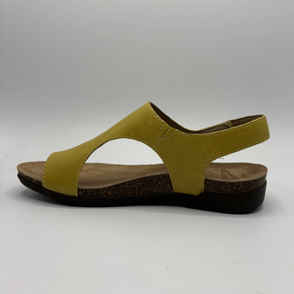 Yellow sandal on a gray background