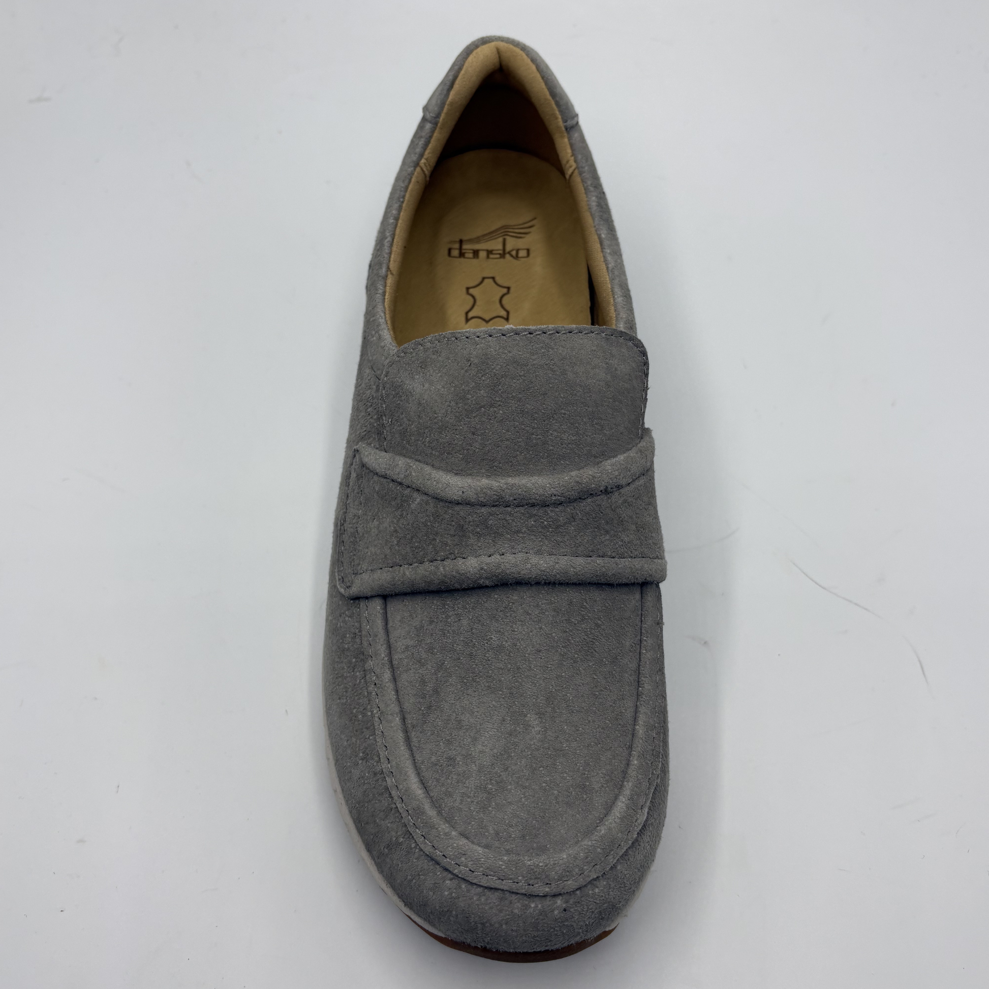 Gray loafer shoe on a white background