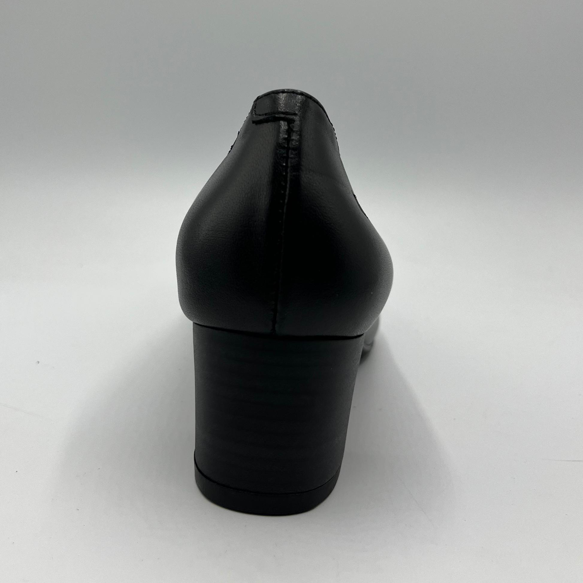 Black high-heeled shoe on a white background