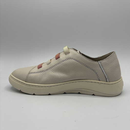 Beige sneaker on a gray background