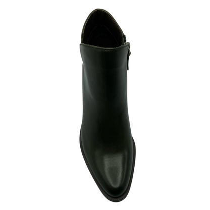 Top view of pointed toe boot in olive green colour