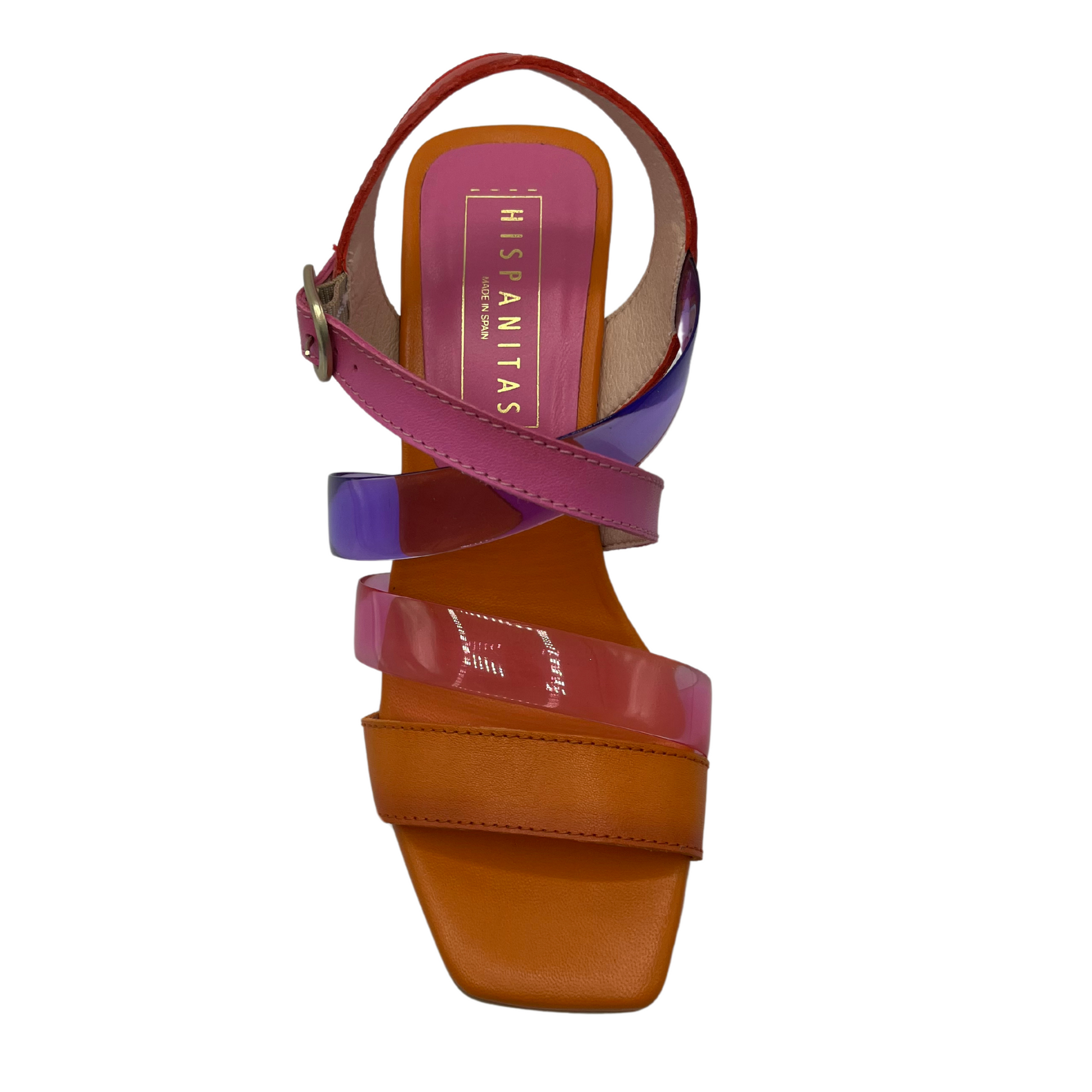 Top view of multi strapped sandal with square toe
