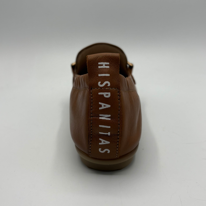Brown shoe with 'HISPANITAS' branding on a white background