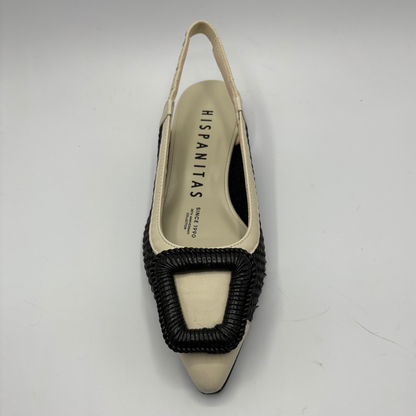 Black and beige shoe with 'Hispanitas' branding on a gray background