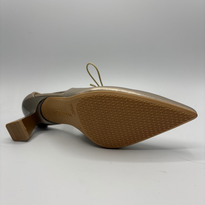 Close-up of a brown shoe sole on a white background