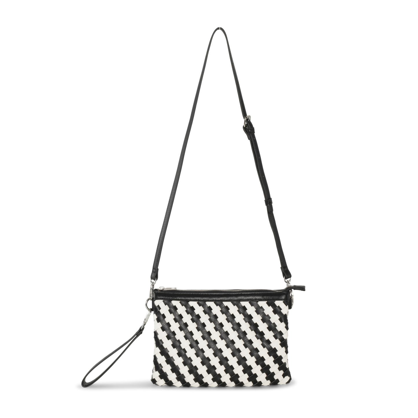 Black and white checkered Ilse Jacobsen Crossbody Bag  with a black strap on a white background