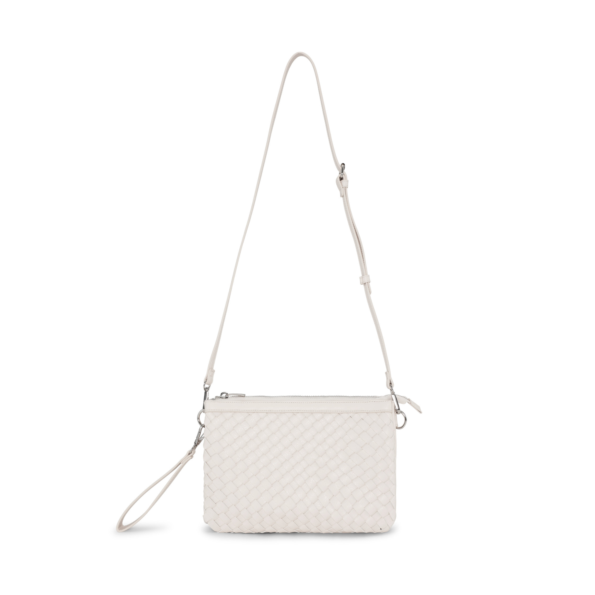 White woven Ilse Jacobsen Crossbody Bag with a shoulder strap on a white background