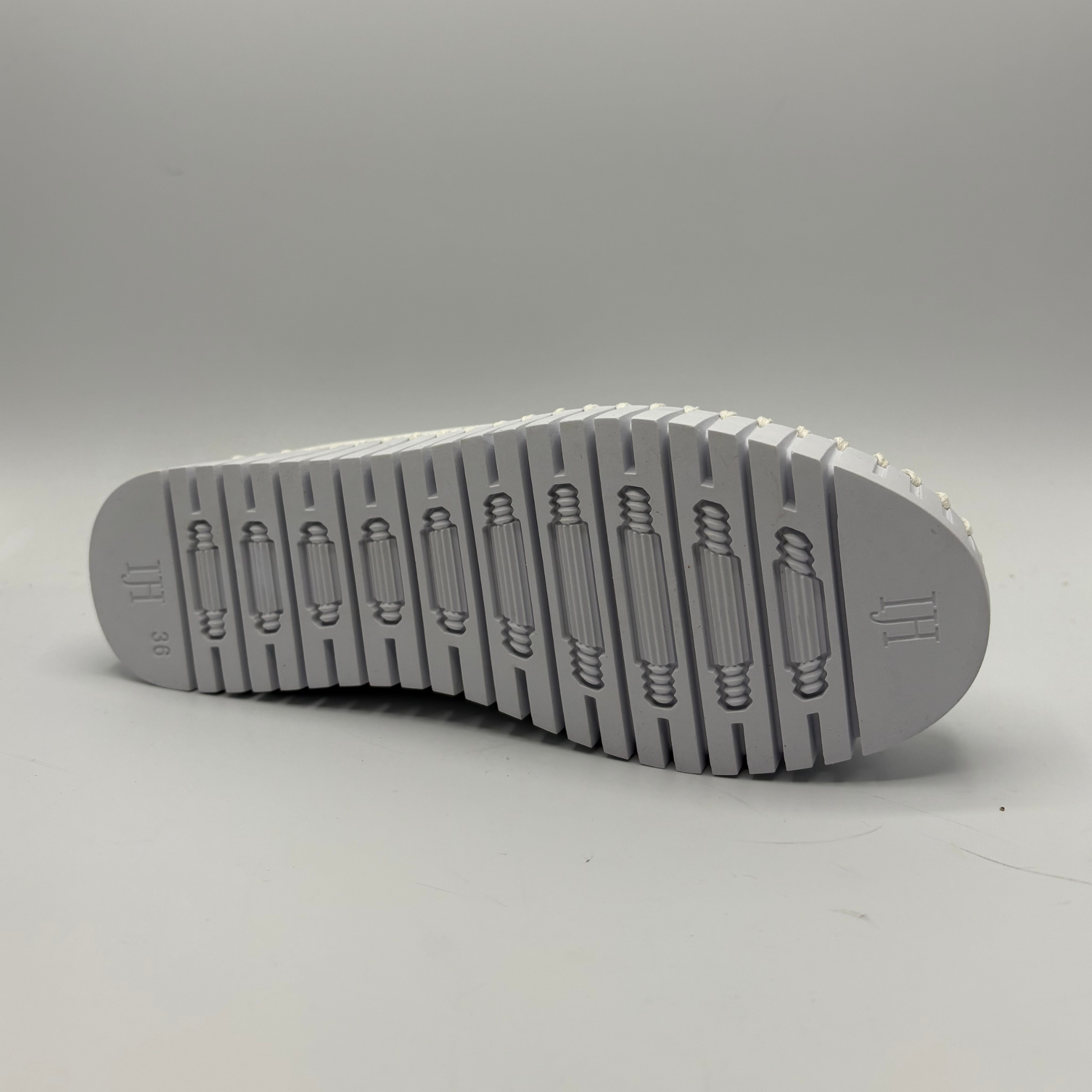 Gray sole of a shoe on a light gray background