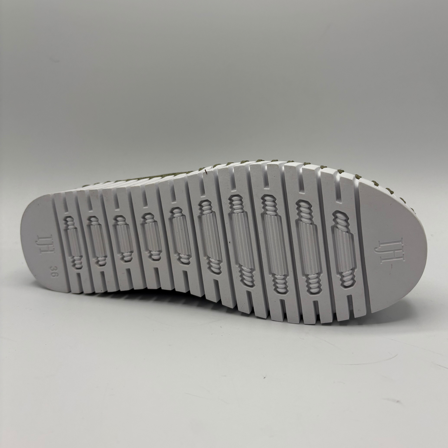 Gray sole of a shoe on a light gray background