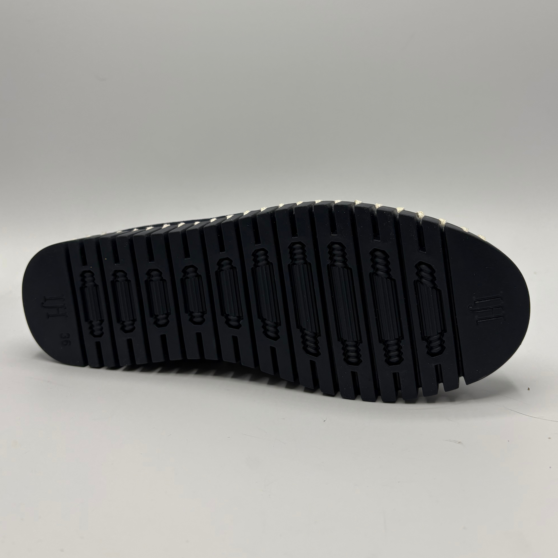Black sole of a shoe on a gray background