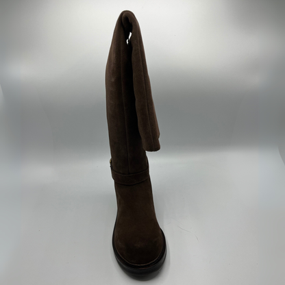 Brown over the knee-high boot on a white background