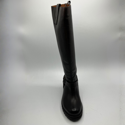 Black knee-high boot on a white background