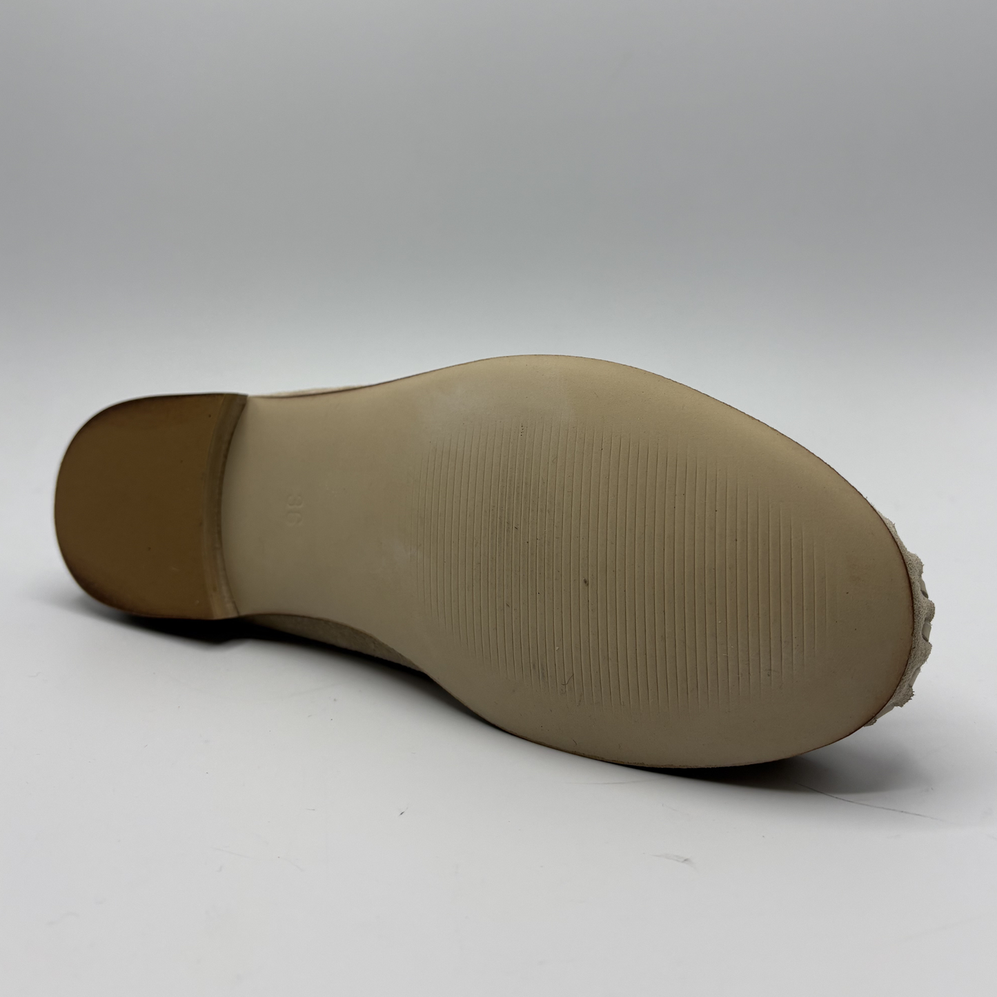 Close-up of a brown shoe sole on a white background