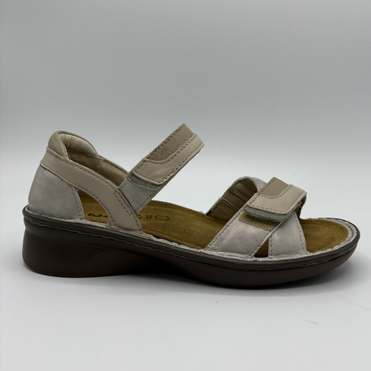 Right facing view of a taupe sandal
