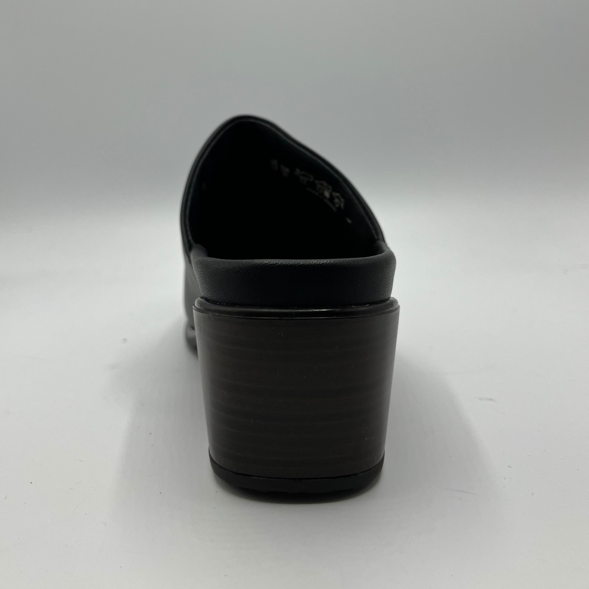 Black high-heeled shoe on a white background