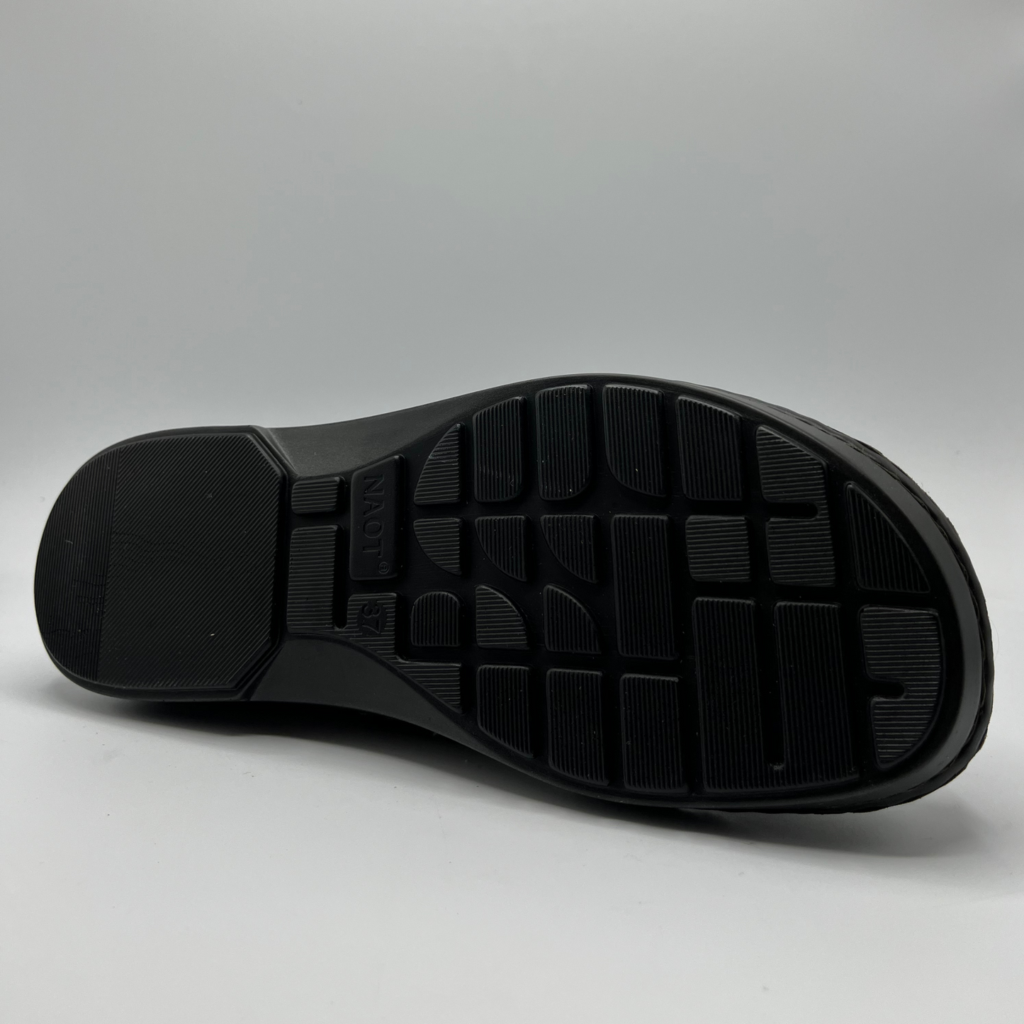 Black shoe sole on a gray background