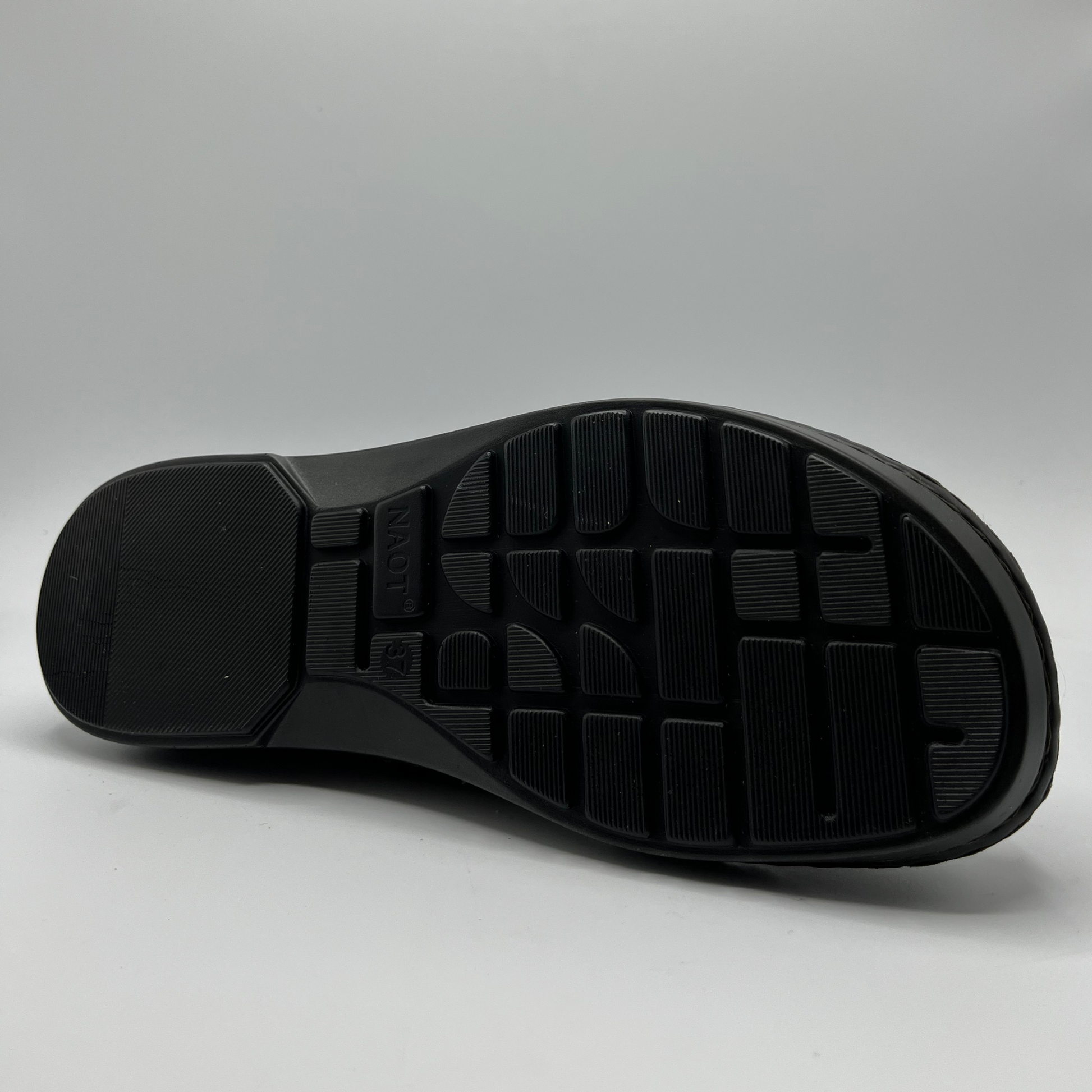 Black shoe sole on a gray background