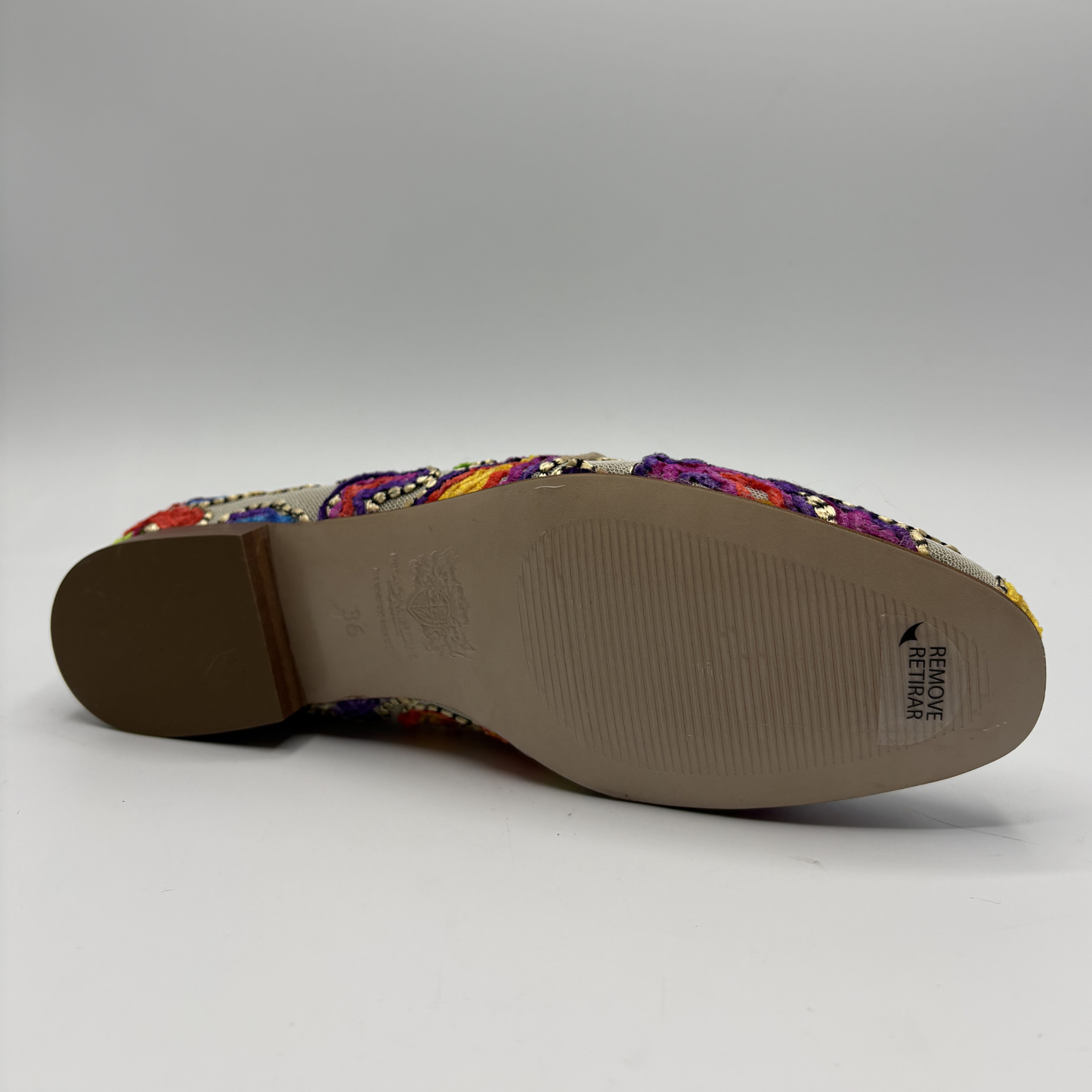 Bottom view of a colourful loafer