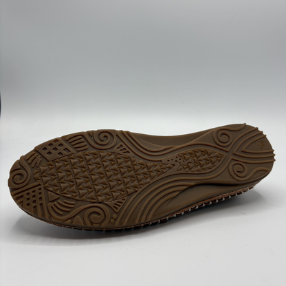 Brown shoe sole with tread pattern on a white background