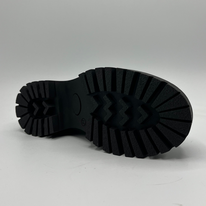 Close-up of a black rubber sole on a white background