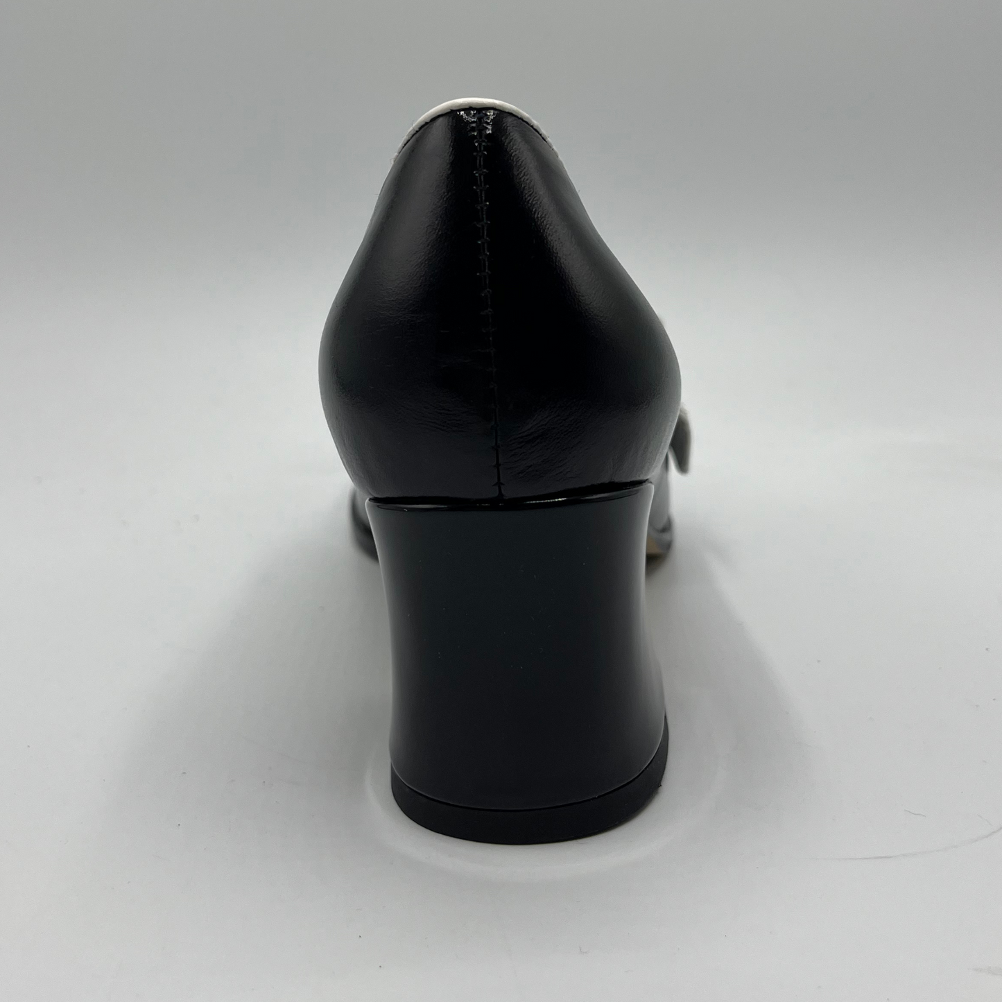 Black high-heeled shoe on a white background