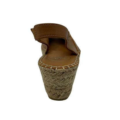 Back facing view of wedge espadrille sandal with slingback strap