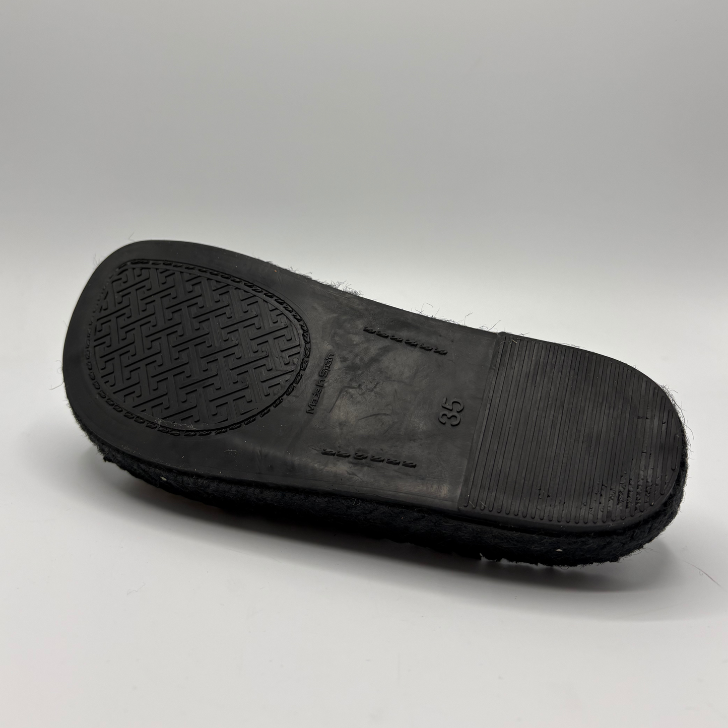 Black rubber sole of a shoe on a white background