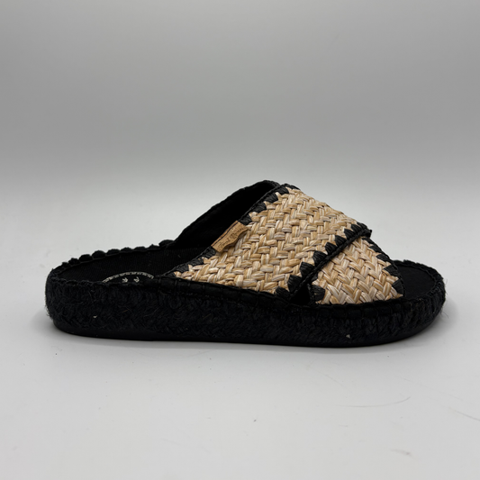 Black and straw sandal on a white background