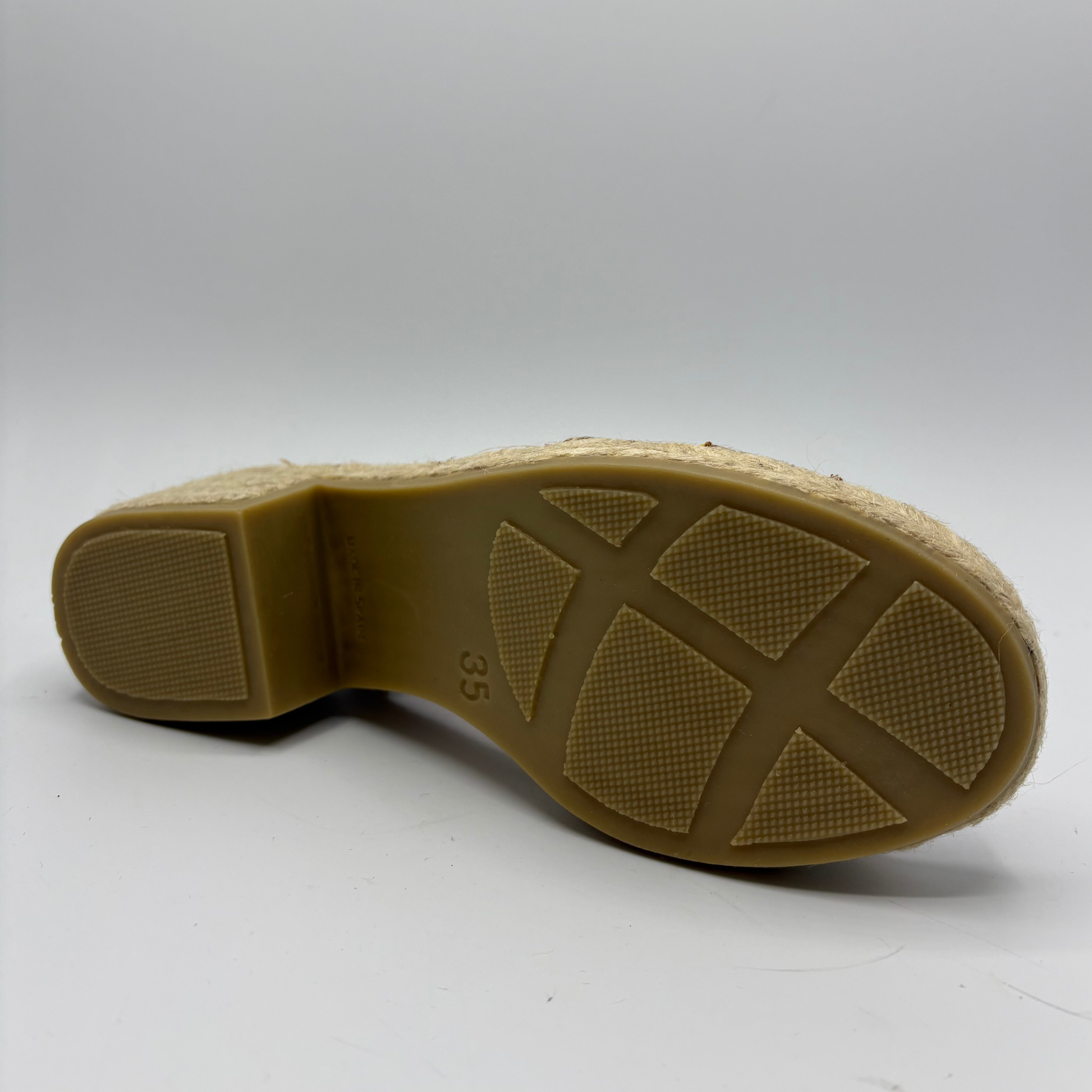 Close-up of a shoe sole with a textured pattern on a white background