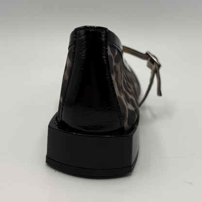 Black platform sandal on a white background
