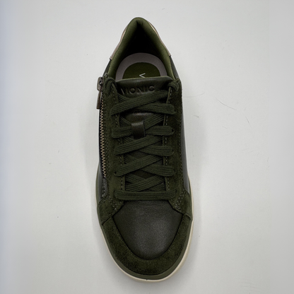 Top view of an Olive coloured sneaker with a side zipper