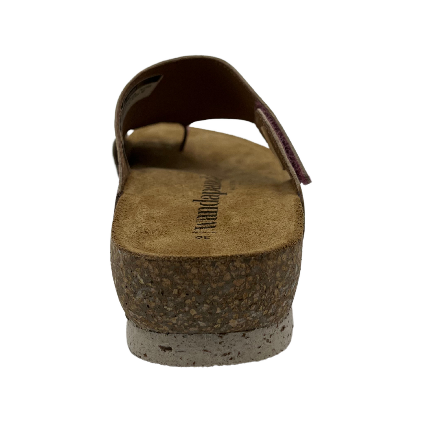 Back view of leather sandal with cork footbed