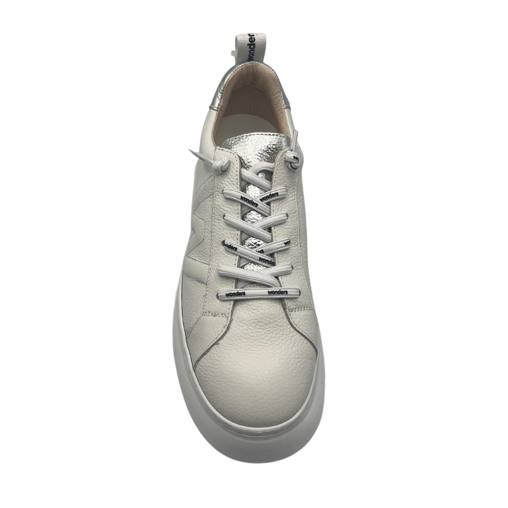 Top view of leather sneaker with white platform sole