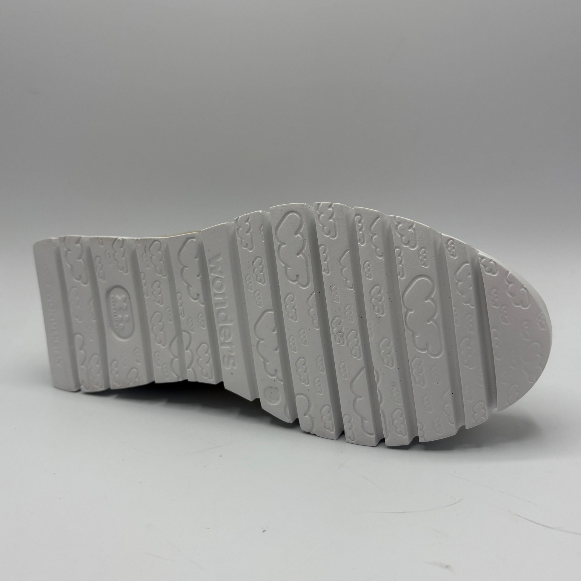 Gray shoe sole with tread pattern on a gray background