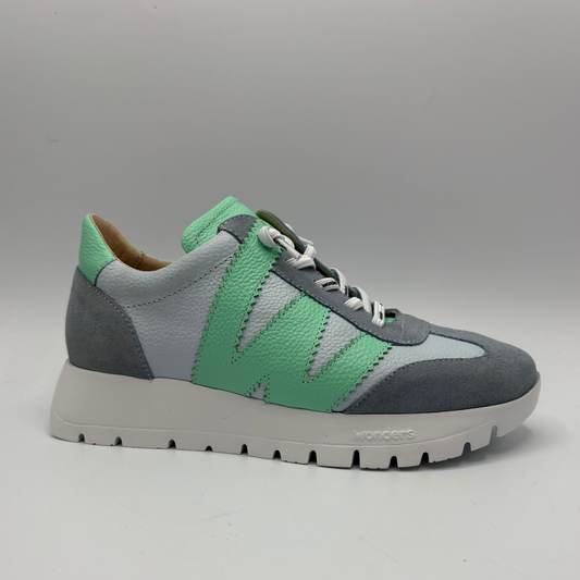 Gray and green sneaker on a gray background