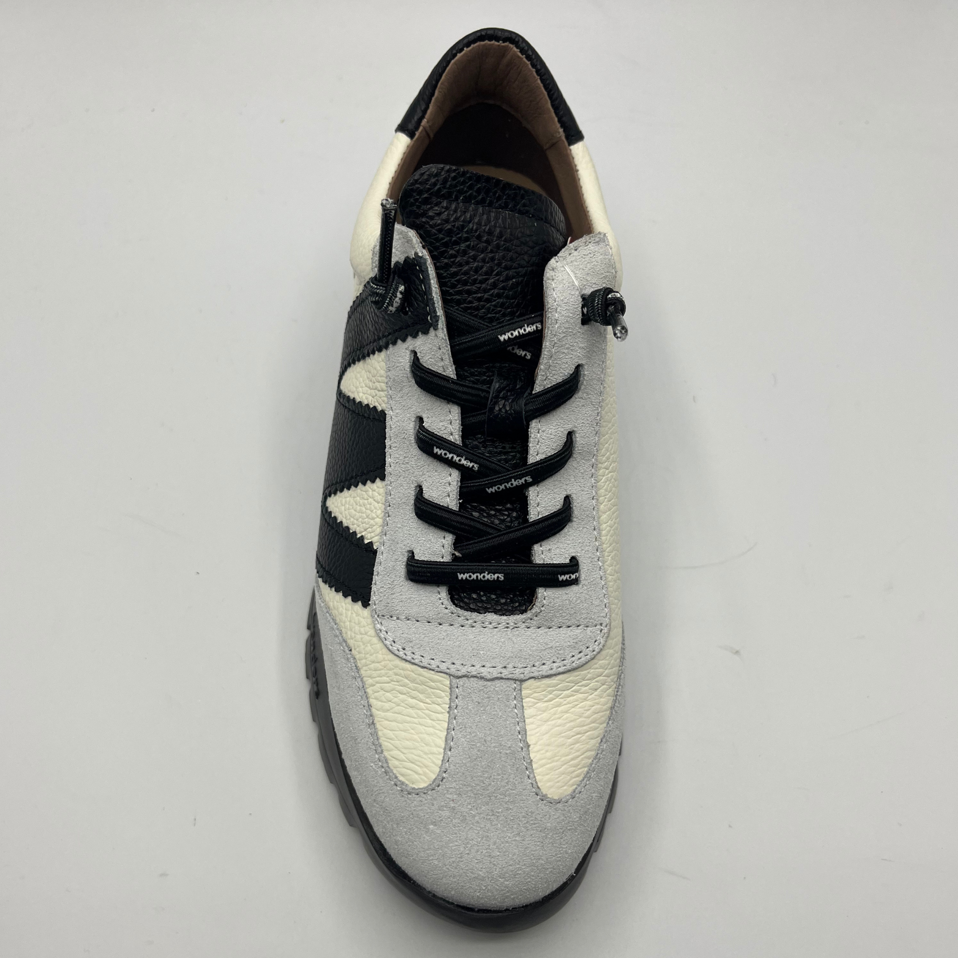 Gray and black sneaker on a light gray background