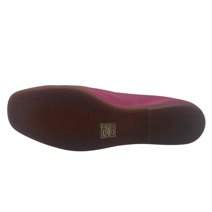 Bottom view of orchid pink ballet flat with leather upper and rubber outsole