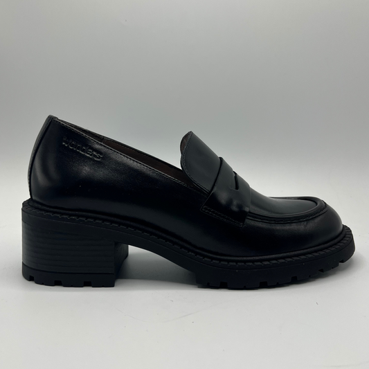 Black loafer shoe on a white background