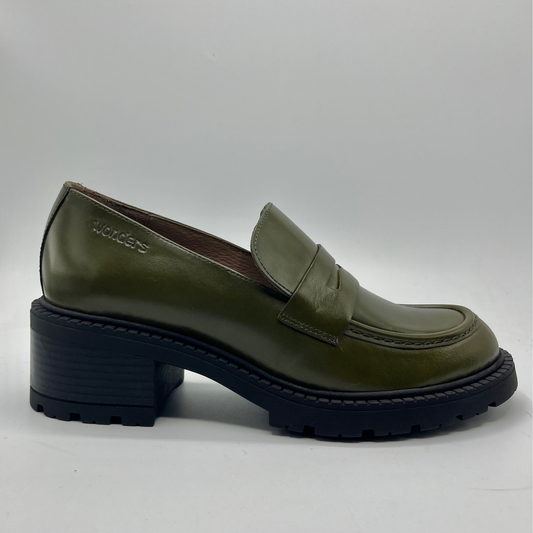 Green loafer shoe on a white background