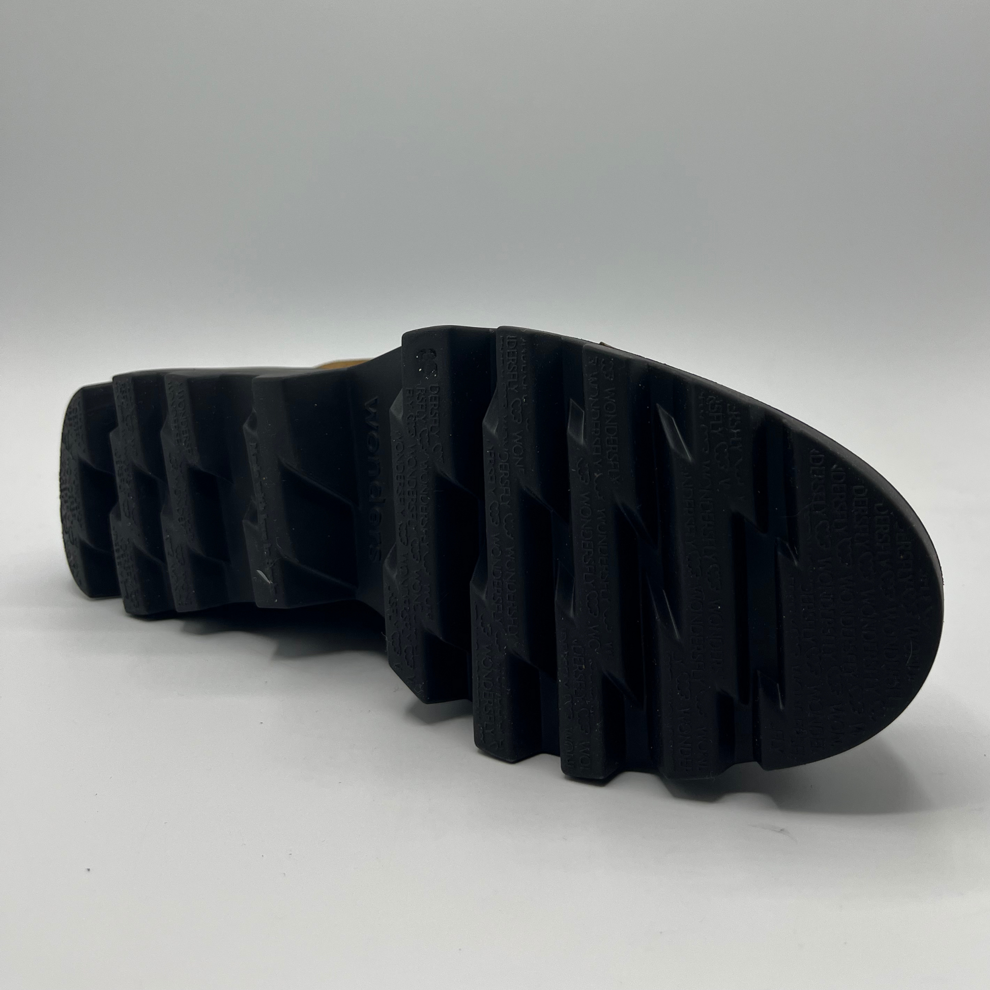 Close-up of a black rubber sole on a white background