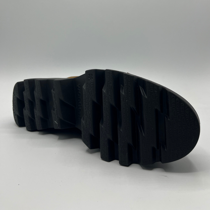 Close-up of a black rubber sole on a white background