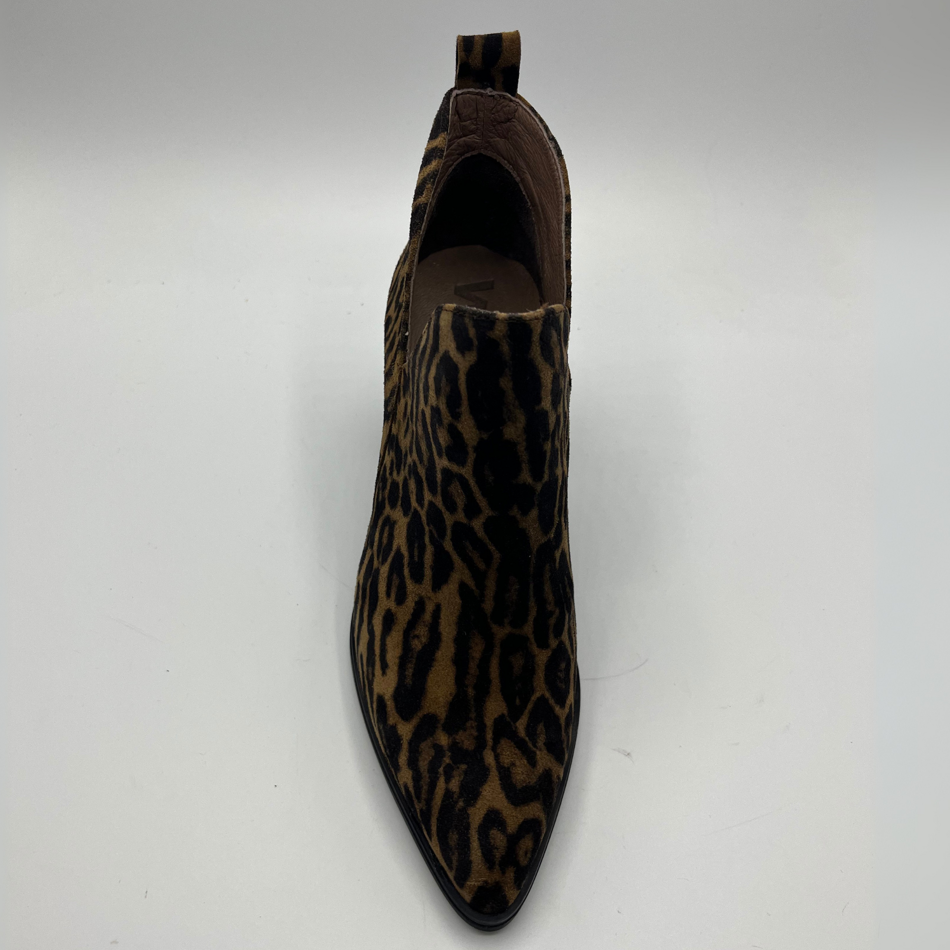 Leopard print ankle boot on a white background