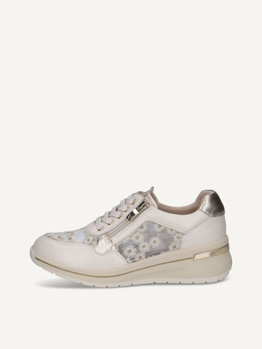 White sneaker with floral pattern on a white background