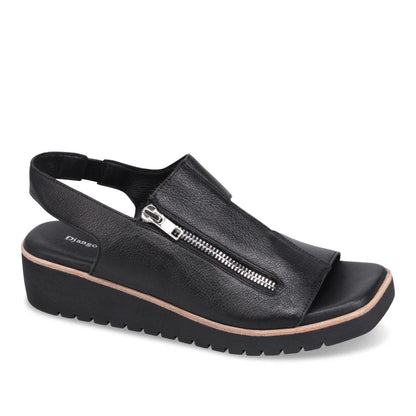 Black sandal with a zipper on a white background