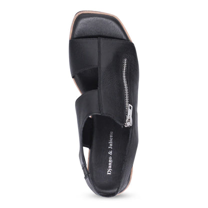 Black sandal with a zipper on a white background