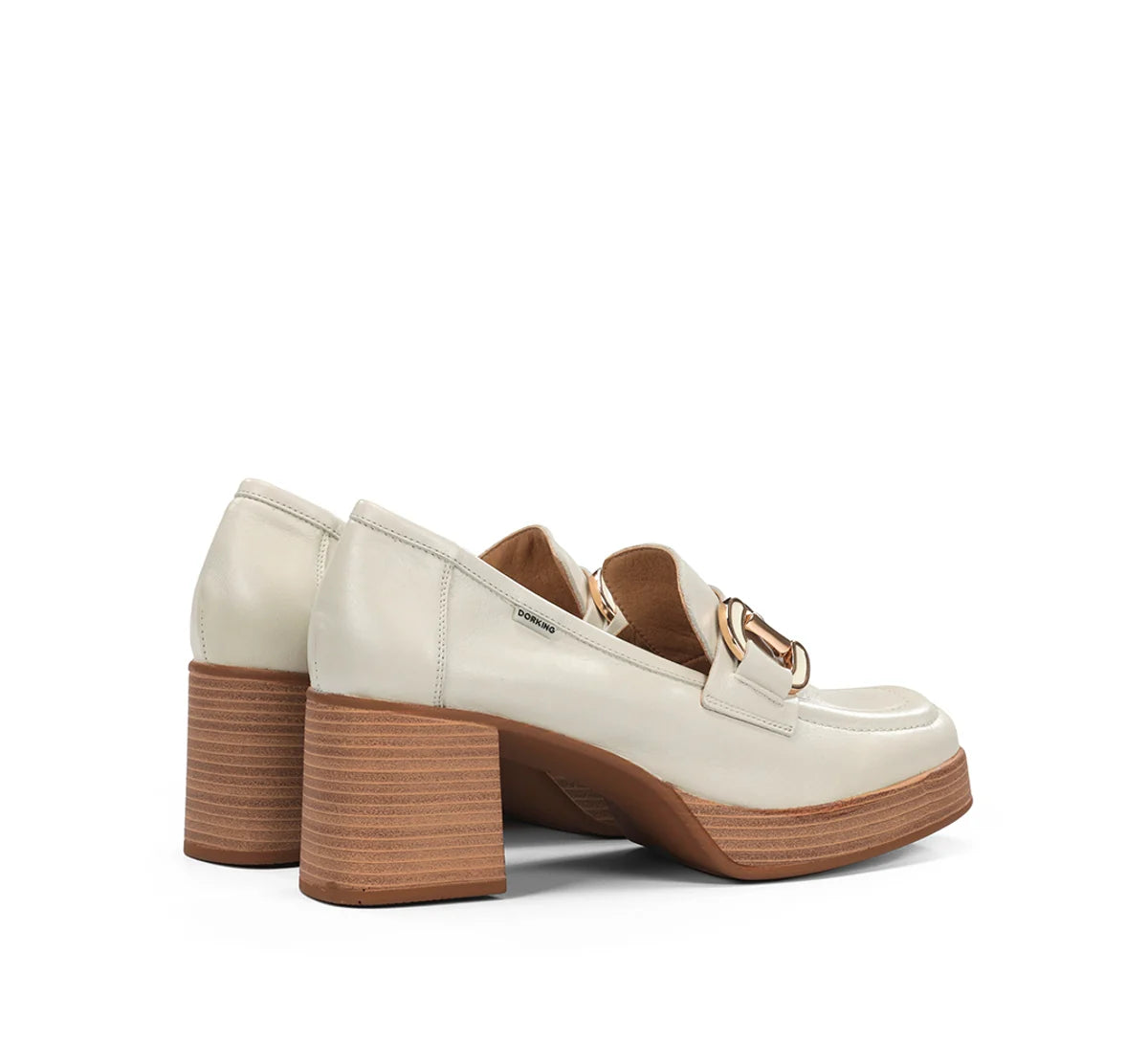 White loafers with wooden soles on a white background