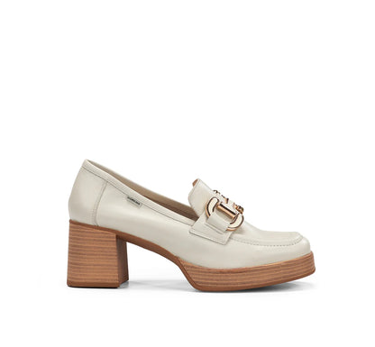 White shoe with wooden sole on a white background