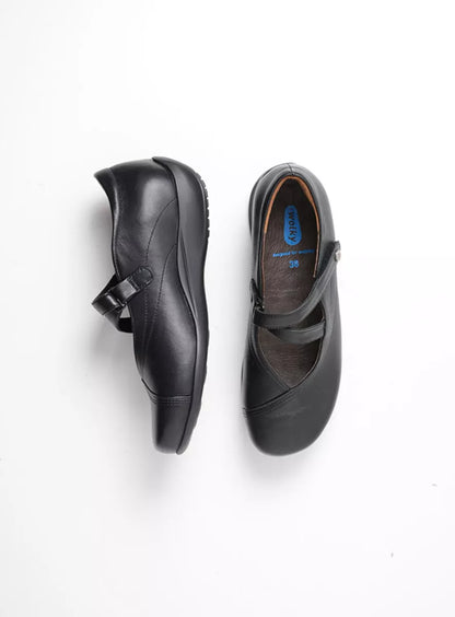 Pair of black shoes on a white background